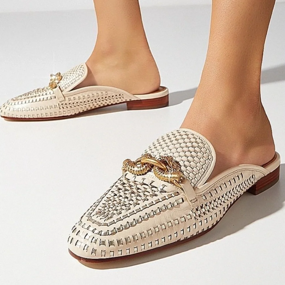 Tory Burch Jessa loafers backless mules clogs woven leather horsebit loafers